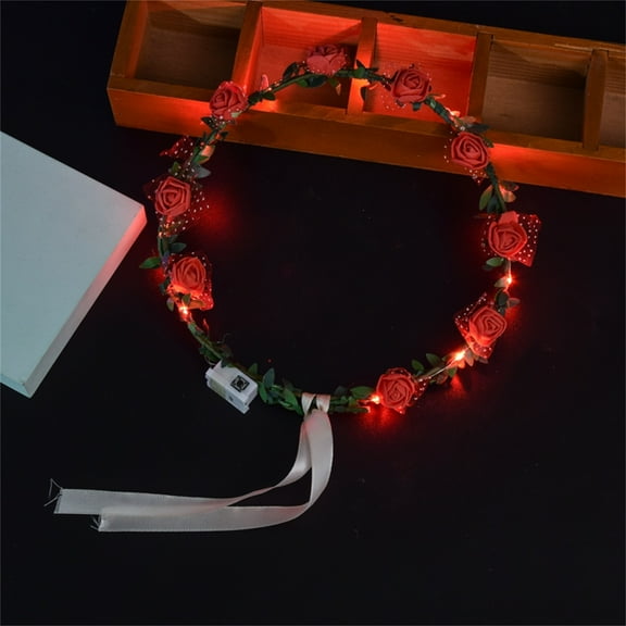 AYktou LED Flower Crowns-Light Up Flower Crowns for Women,Garlands Glowing Floral Wreath Crowns for Wedding Beach Party Birthday (Diameter:7.09")