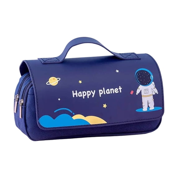 AYktou Large Capacity Pencil Case Pouch, Flip Zipper Pens Pencil Pouch, Double-Layer Portable Handheld Stationery Bag, Astronaut Pen Pencil Box Stationery Organizer for Home Office Supplies