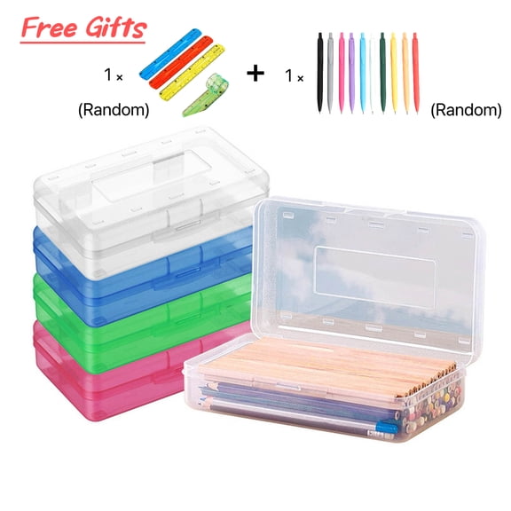 AYktou Large Capacity Pencil Cases, 7.5×3.5×2.4 Inch Stackable Pencil Boxes Clear Pencil Pouch with Snap-Tight Lid, Office Supplies Storage Organizer Box for Gel Pens Erasers Tape Pens Mark