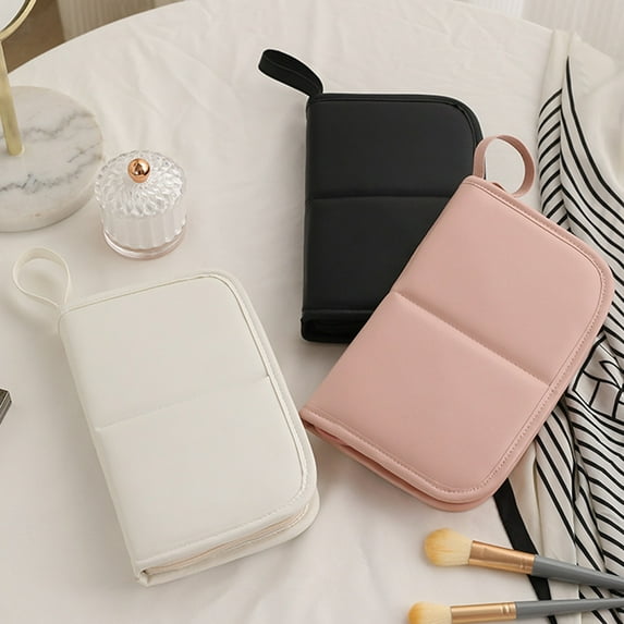 AYktou Large Capacity Toiletry Bag, Waterproof Painting Brush Holders Makeup Brush Storage Bag Portable Tool Eyebrow Standing Pencil Case Multi-Layer Brush Boxes for Stationery Cosmetics, Pink