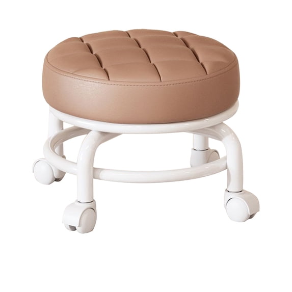 AYktou Low Rolling Stool, Low Stool with Wheels, Roller Seat PU Leather Foot Stool with 360°Swivel Wheels, Multifunctional Thick Cushion Rolling Seat Stool for Home Pet Pad Seats Shoe Stools
