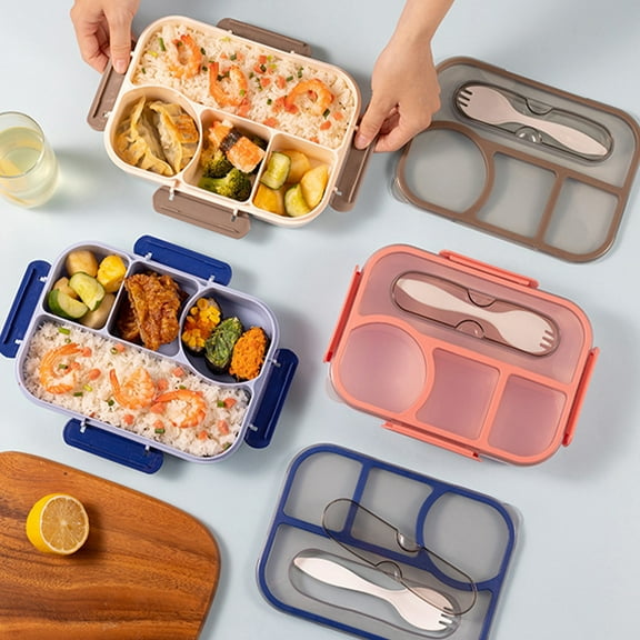 AYktou Lunch Box for Women, Four-Compartment Microwaveable Bento Box with Spoon, Strictly Produce Environmentally Friendly Bento Box, Tight Lid, Suitable for Picnics, Business, Parties, Blue