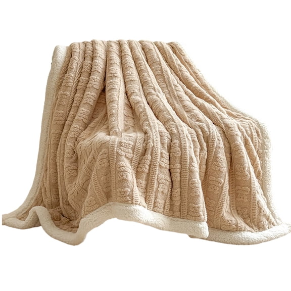 AYktou Luxurious Warm Flannel Throw Blankets, 39×59 Inch Cozy Thickened Bubble Plush Nap Blanket Soft Sofa Blanket Imitation Woven Pattern Quilt Festival Decor for Bed Couch Office Camping, Khaki