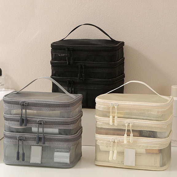 AYktou Mesh Toiletry Bags & Travel Makeup Bags, Multi-Layer Large Capacity Travel Storage Bag Cosmetics Organizer Case Portable Breathable Shower Caddy Bags Sundry Storage Pouches, Gray