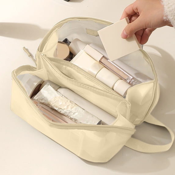 AYktou Mesh Toiletry Bags & Travel Makeup Bags, Multi-Layer Large Capacity Travel Storage Bag Cosmetics Organizer Case Portable Breathable Shower Caddy Bags Sundry Storage Pouches, White