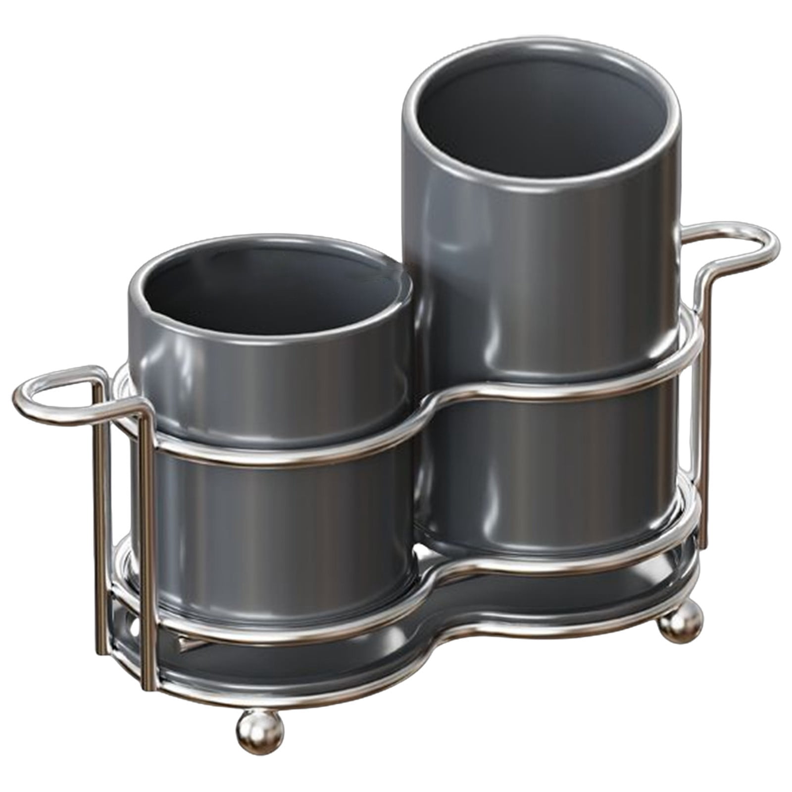 AYktou Metal Utensil Holders, Kitchen Countertop Silverware Organize Tool Stand, Tableware Storage Bucket Spoon Holders with 2 Compartments, Knife Fork Draining Rack Tool Caddy Cutlery Organizer