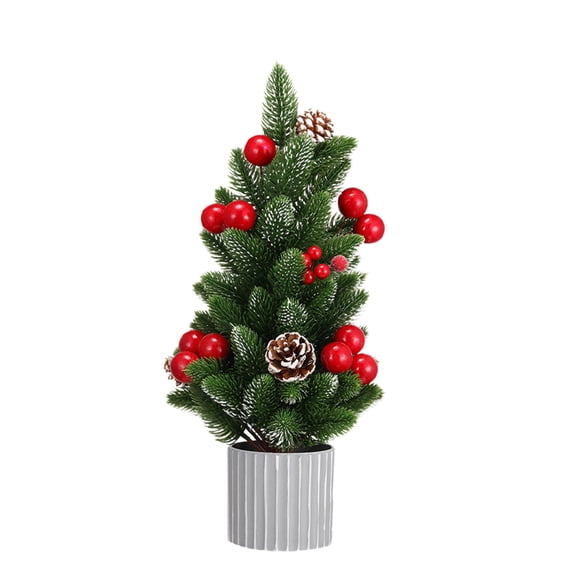 AYktou Mini Christmas Tree, Artificial Pinecone Shrub Tree with Bright Berries Small Christmas Tree Ornament Scene Setting for Living Room Desk Bedroom Decoration Daily Home Green Embellishment