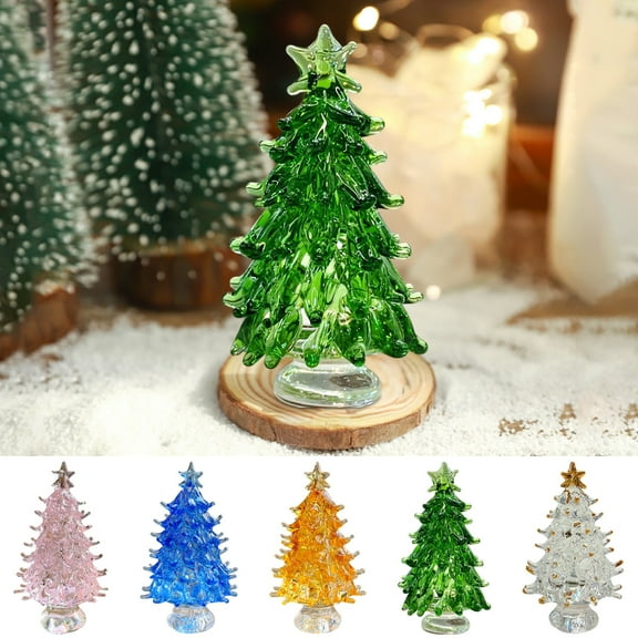 AYktou Mini Christmas Tree, Crystal-Like Glass Christmas Tree Crystal Gravel Semi-Transparent Texture Christmas Tree Figurine Ornaments for Xmas Fireplace Tabletop Centerpiece Unique Decor