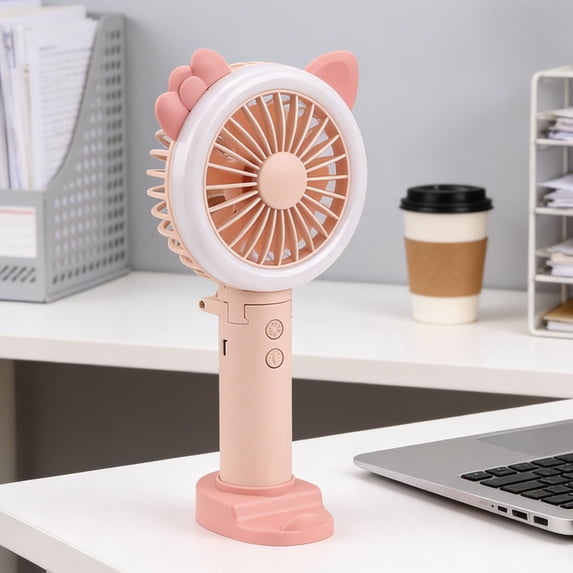 AYktou Mini Portable Fan, Hand Fan Summer Gift - Cute Cat Ears Folding Mini Fan, USB Rechargeable Personal Fan with Nightlight, Removable Base Stand Handheld Fan for Indoor Outdoor Travel Camping
