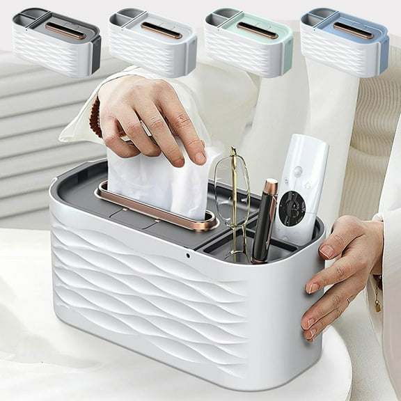 AYktou Multi-Functional Tissue Box Cover, Modern Style Facial Tissue Box Holders with 2-Compartment Pencil Case Toothbrush Holders, Tissue Boxes for Bathroom Living Room Office Car Decor