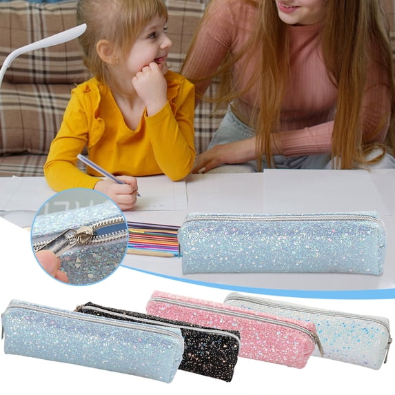 AYktou Pencil Case Glitter, Zippered Shiny Pencil Pouch Simple Portable Pen Bags Multi-Functional Stationery Storage Bag Travel Makeup Brush Bag Stationery Organizer Case for Daily Office Supplise