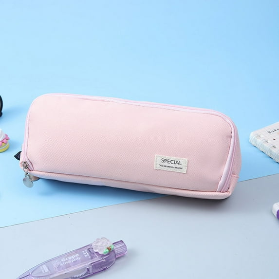 AYktou Pencil Case, Three-Layer Large Capacity Storage Pencil Pouch, High-Quality Wear Resistant Pencil Box for Study, Office Work, Orderly Storage of Stationery and Articles, Pink