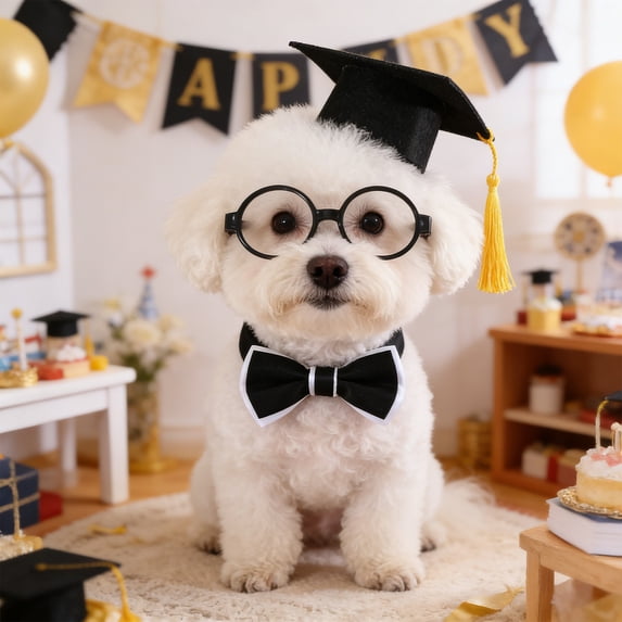 AYktou Pet Dog Graduation Caps Set with Bow Ties Glasses, Cute Cats Graduation Hats Tassel Caps with Adjustable Strap, Dog & Cats Graduation Clothing Apparel Caps Party Accessory