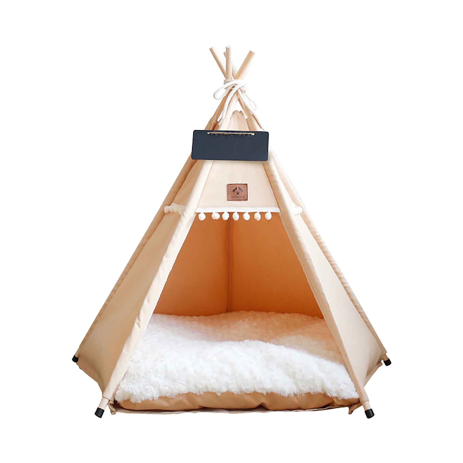 AYktou Pet Tent for Small Dogs 23.6in*23.6in*27.10inch Portable Foldable Pet Teepee with Thick Cushion Washable Dog Pet Tent Bed with Blackboard for Indoor Outdoor( L Size)