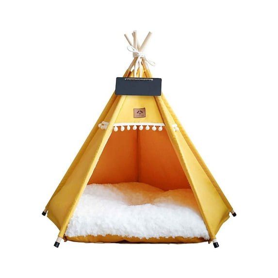 AYktou Pet Tent for Small Dogs 23.6in*23.6in*27.11inch Portable Foldable Pet Teepee with Thick Cushion Washable Dog Pet Tent Bed with Blackboard for Indoor Outdoor( L Size)