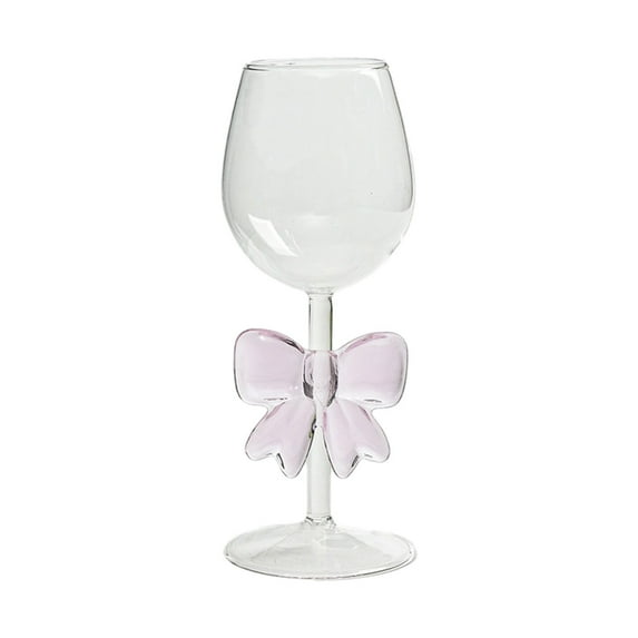 AYktou Pink Bow Wine Glasses - Champagne Glasses/ Red Wine Glass, Romantic High Footed Glass High Borosilicate Glass Cup Container for Home Bar Wedding Valentines Anniversary Birthday Party