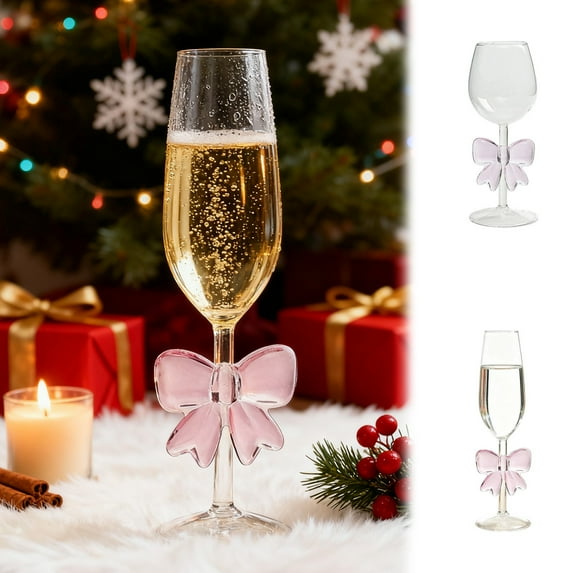 AYktou Pink Bow Wine Glasses - Champagne Glasses/ Red Wine Glass, Romantic High Footed Glass High Borosilicate Glass Cup Container for Home Bar Wedding Valentines Anniversary Birthday Party