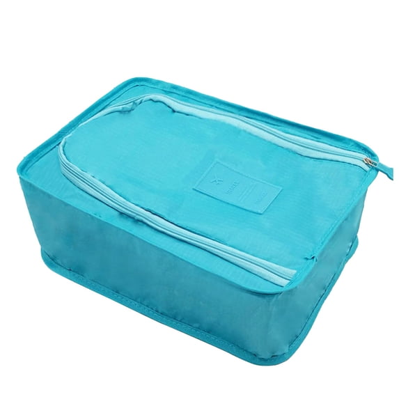 AYktou Portable Shoe Organizer & Shoe Storage Bag with Mesh Interlayer, 12×5×8 Inch Multi-Functional Travel Bag Foldable Shoe Tote Bag Towels Clothes Storage Box for Women & Men, Sky Blue