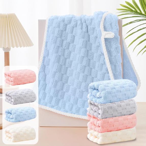 AYktou Premium Hand Towels, 29.5×13.8 Inch Soft & Highly Absorbent Bath Towels Concise Coral Velvet Dry Hair Towel High Density Textured Washcloth for Drying Bathroom Gym & Daily Use, Blue