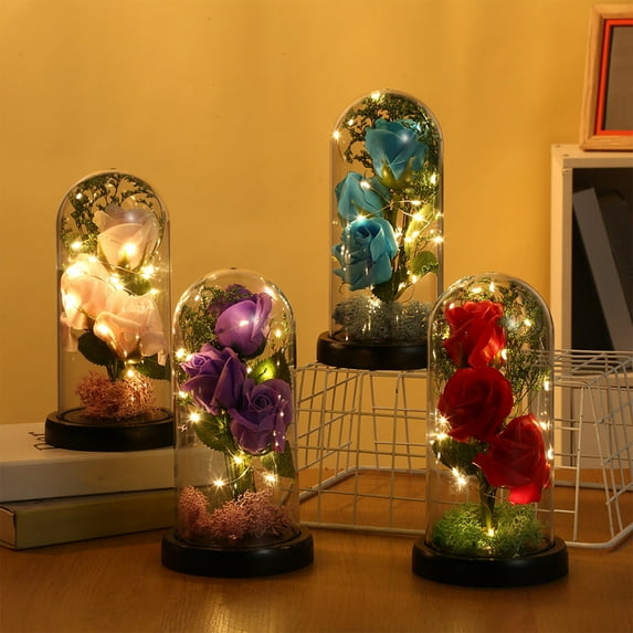 AYktou Preserved Flower Roses Gifts,Light Up Rose in Glass Dome,Eternal Forever Rose Flower Gifts for Her,Women,Grandma,Mother's Day,Valentine's Day,Anniversary,Birthday Wedding Decorations