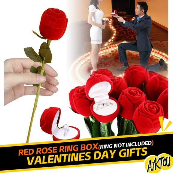 AYktou Red Rose Ring Box-Velvet Flower Shape Jewelry Box Case for Ring,Earring Boxes for Jewelry Gift for Proposal Ring,Ceremony,Wedding Valentine's Day or Special Occasion