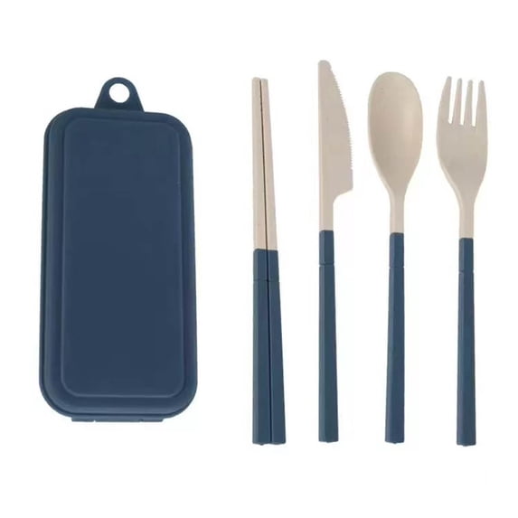 AYktou Reusable Travel Utensils Set with Case, Portable Detachable Wheat Straw Plastic Cutlery Set Including Fork Spoon Knife Chopsticks Camping Cutlery for Picnic Work Outdoors 4-Piece Set