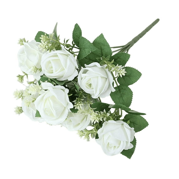 AYktou Roses Artificial Flowers-1 Bunches of Artificial White Pink Roses 5 Heads Plastic Flannel Flower SuiTables for Plants Decoration of Family Hotel Wedding Bouquet Christmas Office Tables