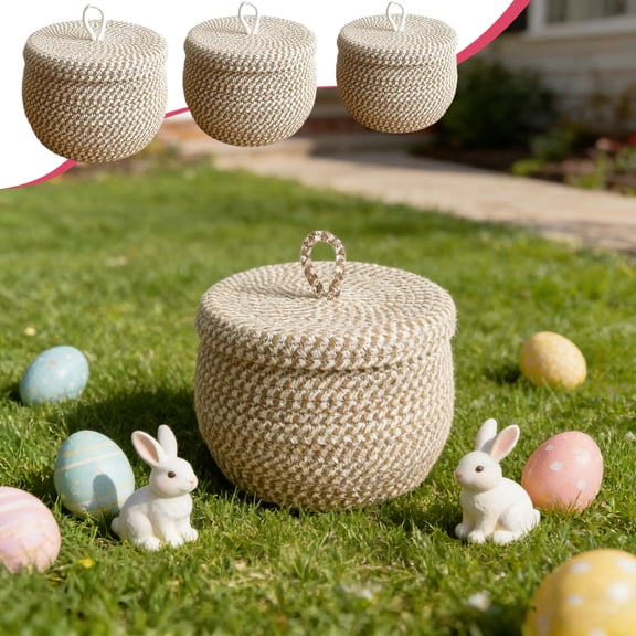AYktou Round Storage Baskets with Lids, Cottons Rope Woven Storage Baskets Decorative Handwoven Storage Box Organizer Bins Farmhouses Small Shelf Baskets Exquisite Home Decor Nesting Basket