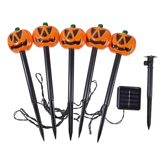 AYktou Set of 5 Halloween Pumpkin Pathway Lights Solar Yard Stake String Lights Halloween Outdoor Decorations LED Resin Pumpkin Light for Garden Balcony Yard Lawn Pathway Walkway