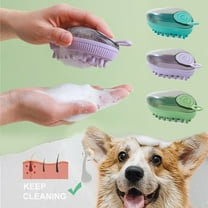 AYktou Silicone Dog Bath Brush, Filling Liquid Tank Pet Massage Brush Hand-Fitted Shampoo Brush Foaming Scrubber Brush, Short-Haired Puppy Cats Dogs Shower Brush Cats Floating Bristle Brush, Purple