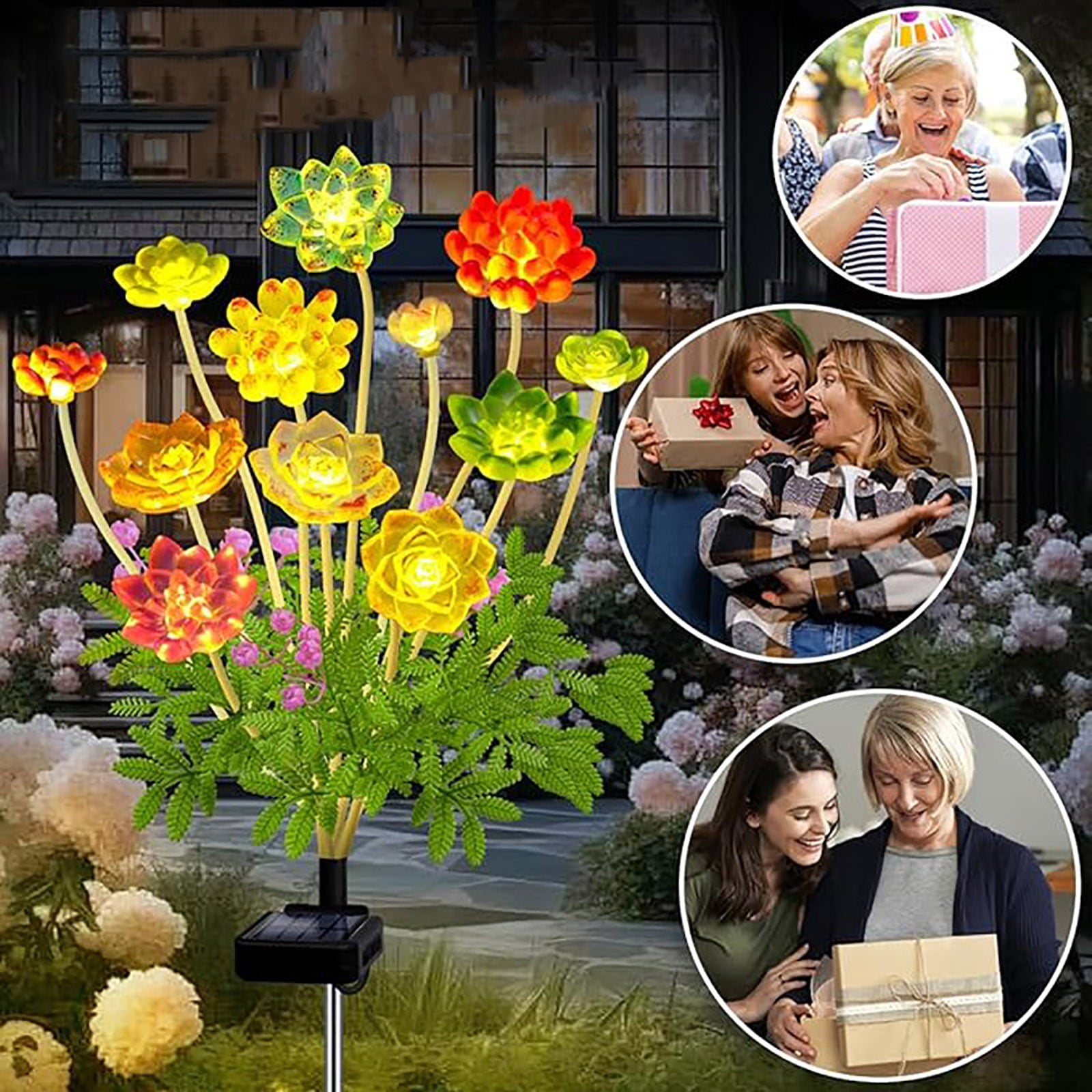AYktou Solar Garden Lights Outdoor Waterproof Decorative,61cm/24" Succulent Plants Lights Colorful Flower Lights with Solar Panel,Walkway Lights for Yard Garden Lawn Pathway Decoration