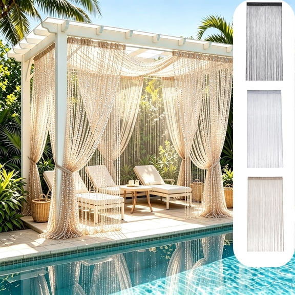 AYktou Sparkling String Curtain, 37.4×78.7 Inch Wall Panel Fringe Window Divider Curtain, Rod Pocket Beaded Curtains - Home Patio Bedroom Decorative Tassel Screen Indoor Outdoor Backdrops Blind