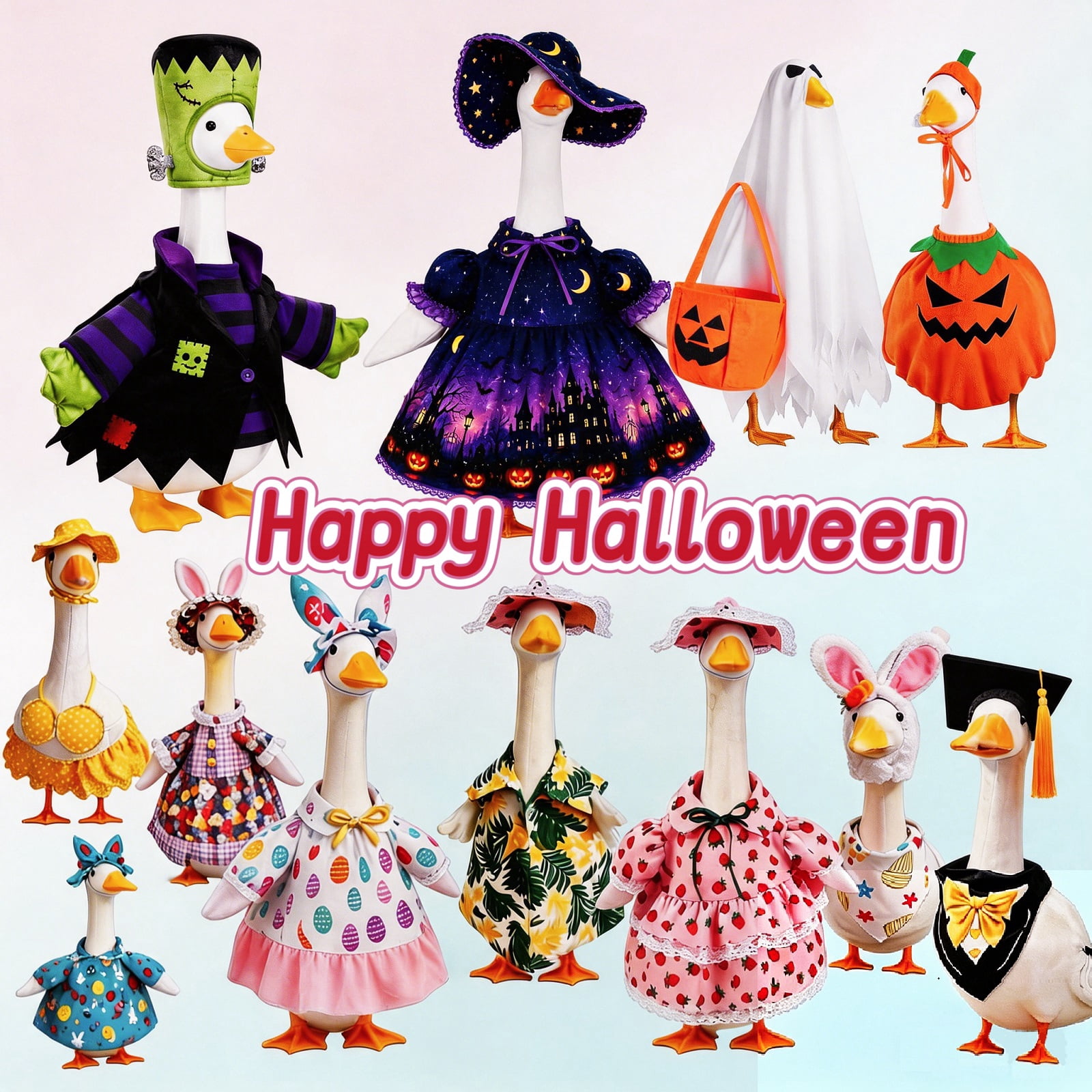 AYktou Spring Porch Geese Outfits Set, 23 Inch Goose Statue Garden ...