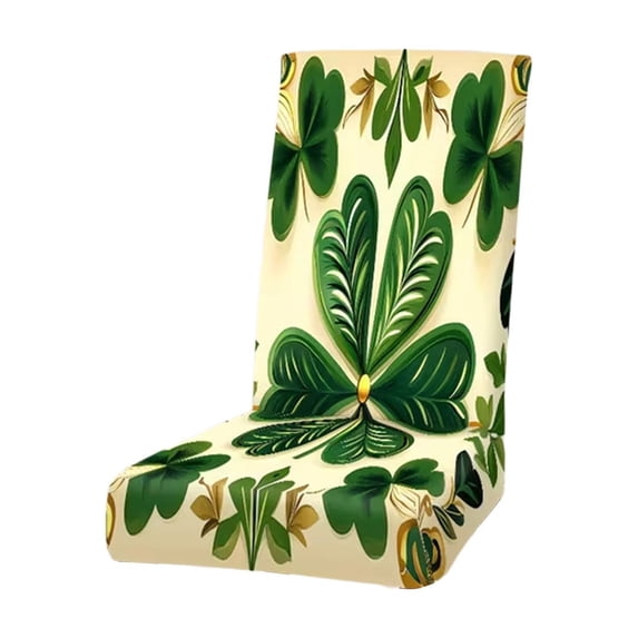 AYktou St. Patrick's Day Chair Covers, Stretchable Shamrock Green Clover Dining Table Chair Slipcover Elastic Straps Removable Washable Chair Cover for Dining Room Hotel Party Spring Decorations