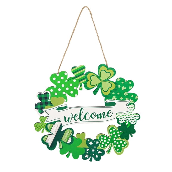 AYktou St. Patrick's Day Decoration, Wooden Shamrock Door Wreath for Front Door Sign Spring Decoration Green Irish Hanging Ornaments Clover Sign for Home Decor Outdoor Indoor Party Supply