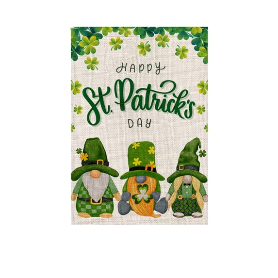 AYktou St. Patrick's Day Garden Flags, 12×18 Inch Gnomes Welcome Flag Outdoor Decor Shamrock Yard Flag Holiday Banner Clovers Linen Spring Background Flags Farmhouse St Patricks Day Decor