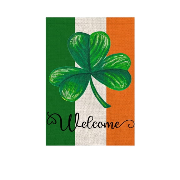AYktou St. Patrick's Day Garden Flags, 12×18 Inch Green Clover Welcome Flag Outdoor Decor Shamrock Yard Flag Holiday Banner Clovers Linen Spring Background Flags Farmhouse St Patricks Day Decor