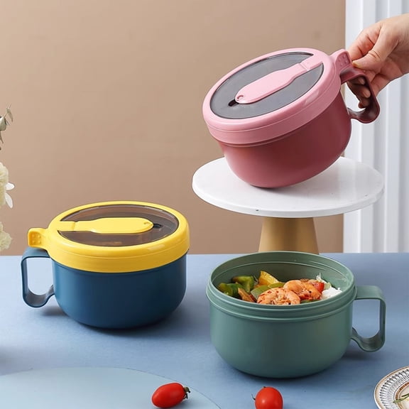 AYktou Stainless Steel Lunch Box, Microwave Ramen Cooker Bowl, Instant Noodle Bowl with Handles & Fork Ramen Noodle Cooker, Dormitory Office Large Capacity Bento Box Food Storage Containers
