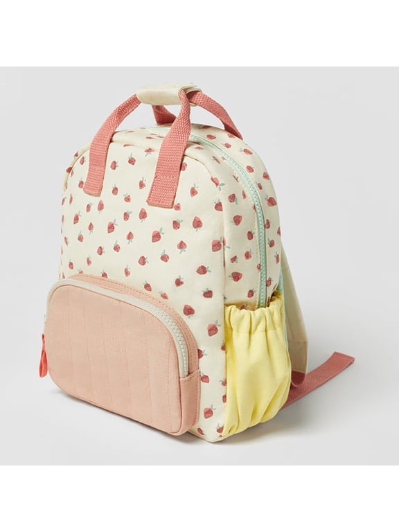 Strawberry Pattern Backpack, 9.810.6 Inch Compact and Exquisite Breathable Comfortable Daypack Floral Print Daypack Schoolbag Travel Bags Sturdy Small Canvas Bags