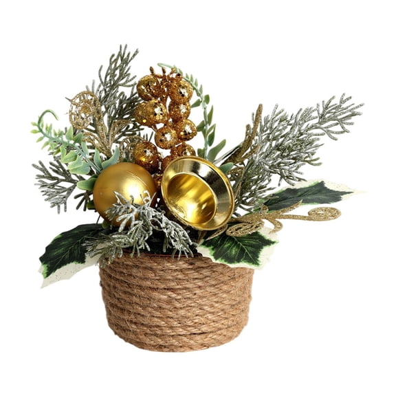 AYktou Tabletop Green Small Christmas Trees, Artificial Plants Berry Christmas Flowers Potted Mini Christmas Tree, Woven Flowerpot Cedar Bonsai Ornaments Christmas Decor for Living Room Desk Bedroom