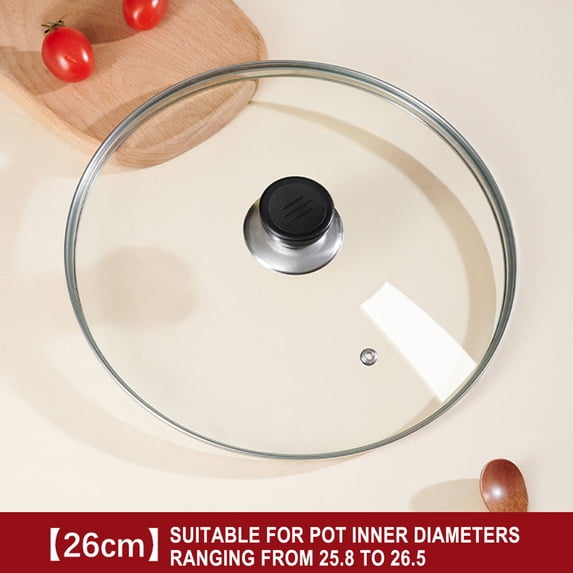 AYktou Tempered Glass Lids for Pots and Pans, Glass Pot Lid Cookware Round Frying Pan Lid, Crock Pan Cover with Stainless Steel Rim, Replacement Frying Pot Covers for Daily Cooking, Dishwasher Safe
