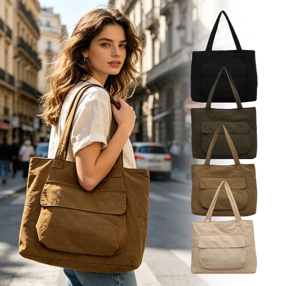AYktou Tote Bag for Women & Men, Casual Gym Bag Multi-Pocket Travel Bag, Large Capacity Commute Shoulder Bag Rainproof Nylon Solid Tote Bags Handbag for Travel Gym Weekend Vacation