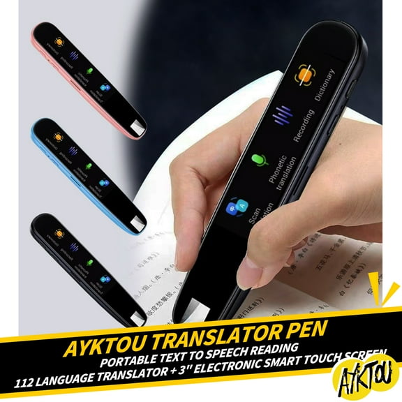 AYktou Translator Pen,Portable Text to Speech Reading Pen 112 Language Translator Device with 3.0 Inch Electronic Smart Touch Screen Wireless Translation Pen for Students Adults Traveler Business