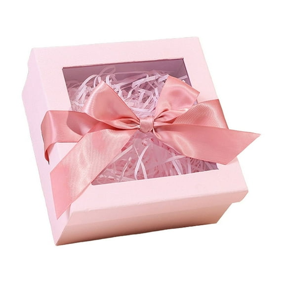AYktou Transparent Cover Packaging Gift Boxes, 6×6×3 Inch Stereoscopic Valentine's Day Ribbon Bow Gift Cases with Lafite Grass, Birthday Present Boxes Wedding Souvenir Gift Box Wrapping Gifts