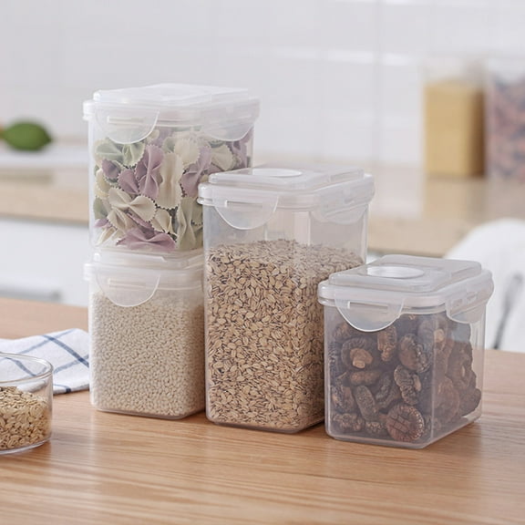 AYktou Transparent Food Storage Containers with Lids, Kitchen Grain Storage Box Stackable Refrigerator Storage Tank, Ring Seal Flip Top Storage Jars for Snack Coffee Bean Pet Treats Cracker Holder