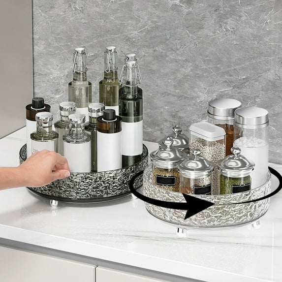 AYktou Turntable Organizers Storage Box, Kitchen Refrigerator Storage Container Spice Bottle Storage Box Cosmetics Organizers, Countertop Rotatable Storage Tray for Kitchen Bathroom Dressing Table