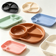 AYktou Unbreakable Divided Plates, 10.4 7.7 Inch Dinner Plates, Light Reusable Compartment Plates, Prevents Flavors Transfer Semi-Circular Sectioned Meal Plates Portable Cutlery for Home Office
