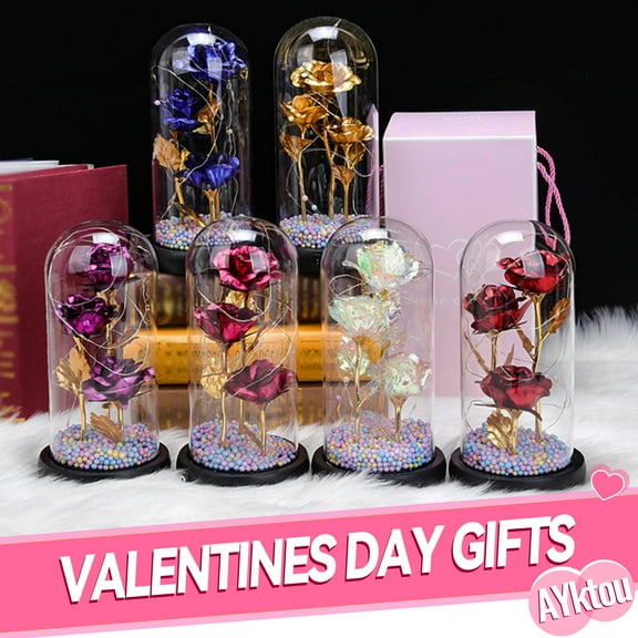 AYktou Unique Artificial Rose -Colorful Artificial Flower Rose Light Gift in A Glass Dome,Birthday Wedding Anniversary Mother's Day Valentine's Day Gifts for Women Mom Girlfriend Wife Gift for Women