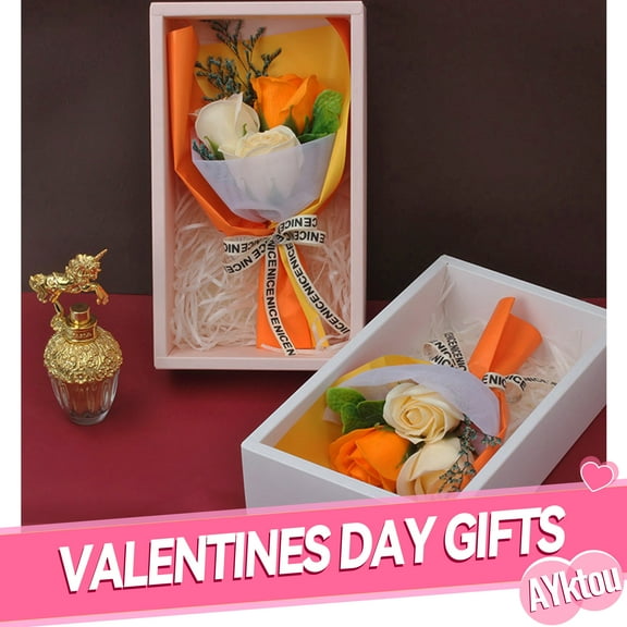 AYktou Valentine's Day Bouquet-Soap Flower Roses Bouquet with Gift Box,Artificial Forever Flowers Pink Rose Gifts for Her Him,Wife Girls Valentines Day Mothers Day Anniversary Birthday
