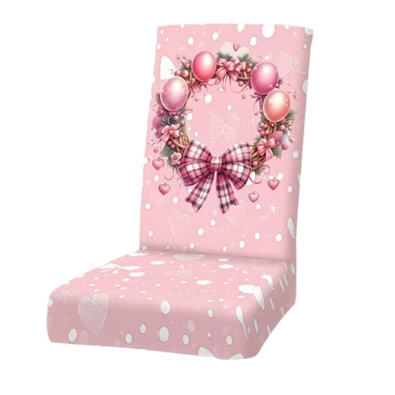 AYktou Valentine's Day Chair Covers, Stretchable Bow Heart Pattern Dining Table Chair Slipcover Elastic Straps Removable Washable Chair Cover for Dining Room Hotel Party Home Decorations